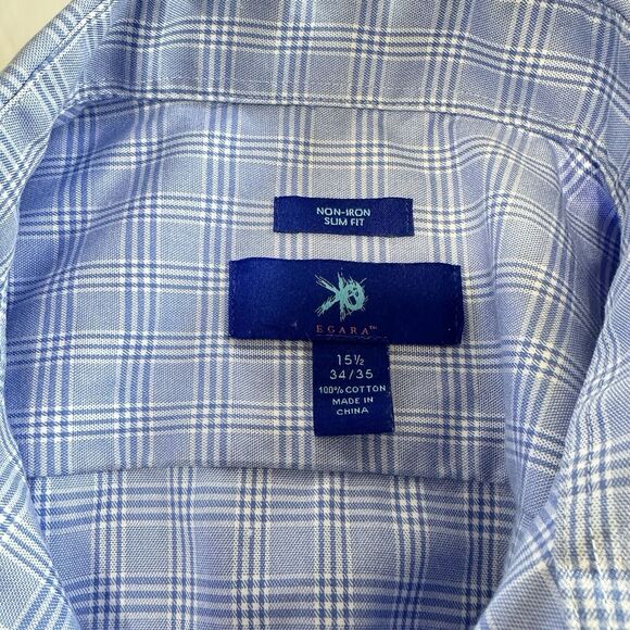 Egara Non-Iron Men’s Blue Shirt Sz 34/35 15.5 Slim Fit Button Down Long Sleeve - Picture 8 of 8